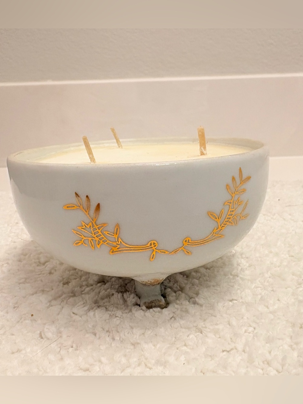 Lefton Japan 50th Anniversary China (2606) 3-Footed 3-wick candle unscented